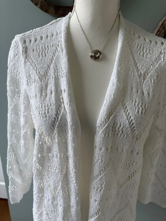 Chico's White Openwork Long Cardigan size 3 XL - Picture 3 of 6